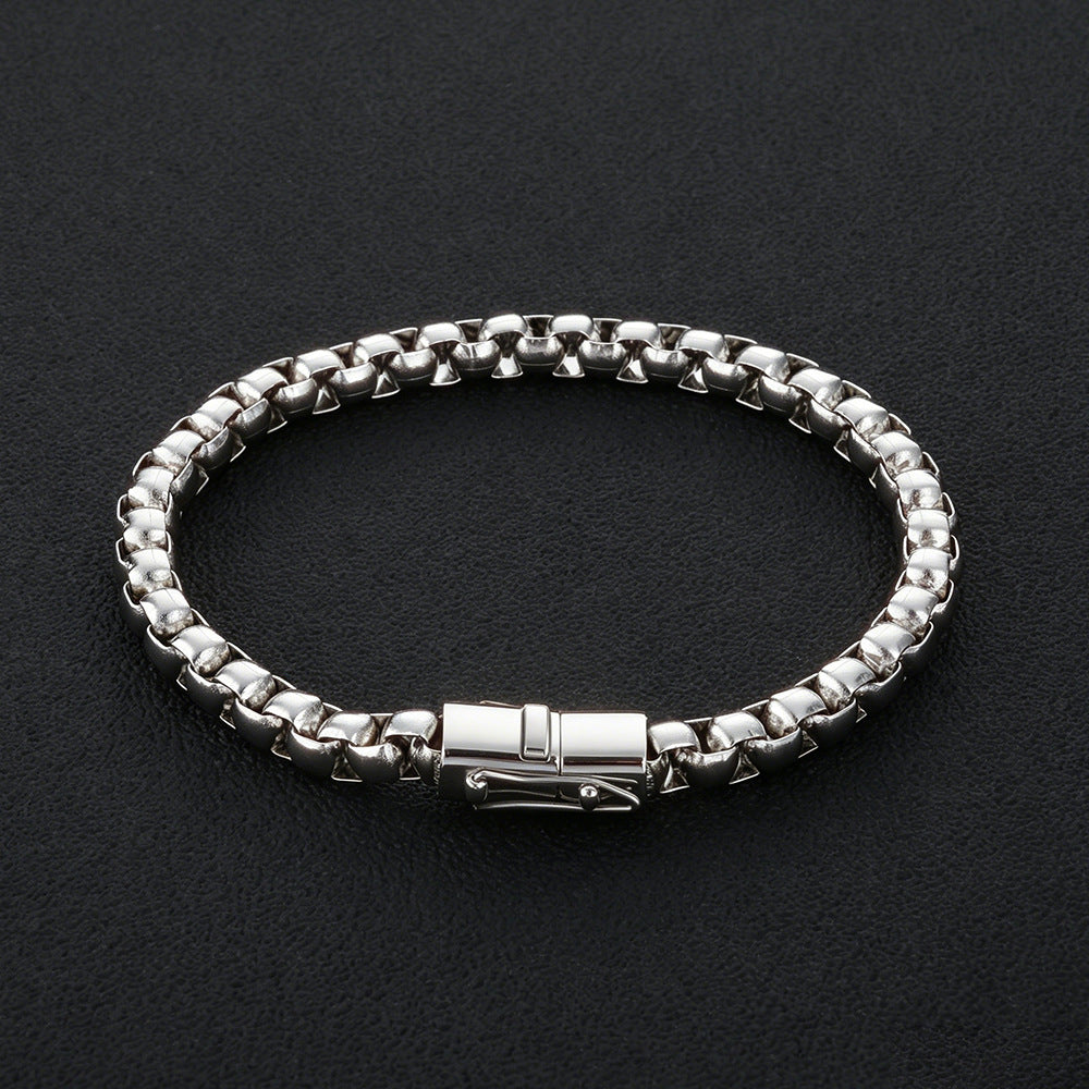 6 mm Polished Rounded Box Link Hip Hop Bracelet with Stainless steel Base - CHA488 product image
