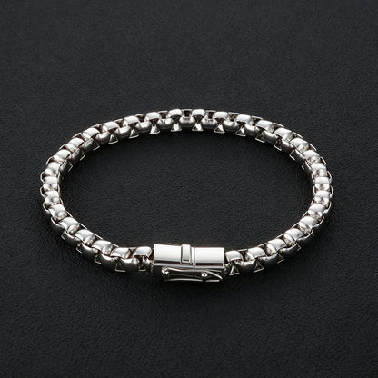 6 mm Polished Rounded Box Link Hip Hop Bracelet with Stainless steel Base - CHA488