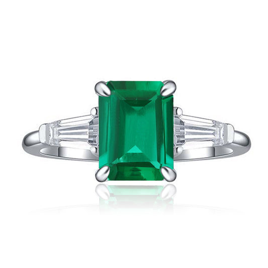 Emerald Green Three-Stone Ring with Baguette Accents product image