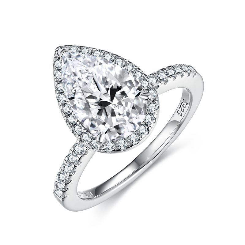 3 Carat Pear Cut Moissanite Halo Ring, 925 Sterling Silver Promise Ring product image