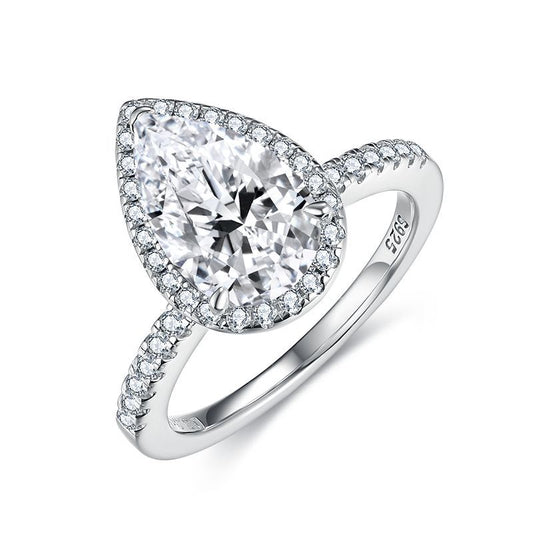 3 Carat Pear Cut Moissanite Halo Ring, 925 Sterling Silver Promise Ring product image