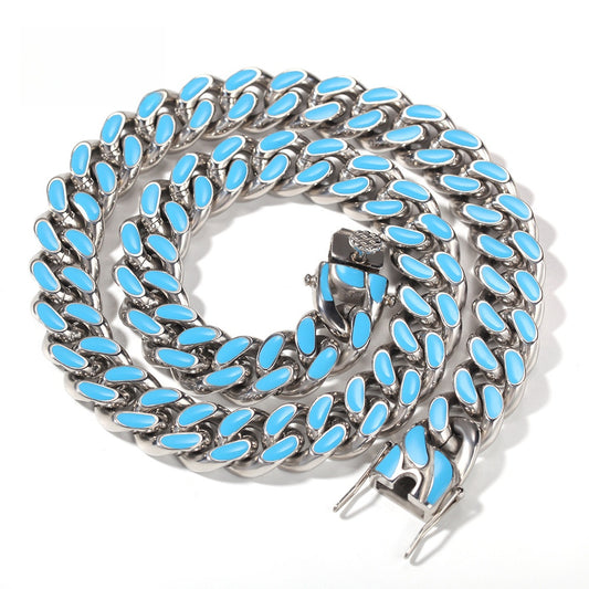 Stainless Steel Enamel Chain Necklace for Women - Trendy Oval Link Pendant Necklace in Gold or Silver, 18 Inch & 20 Inch