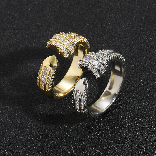 Hip Hop Diamond Shape Cubic Zirconia Ring for Men
