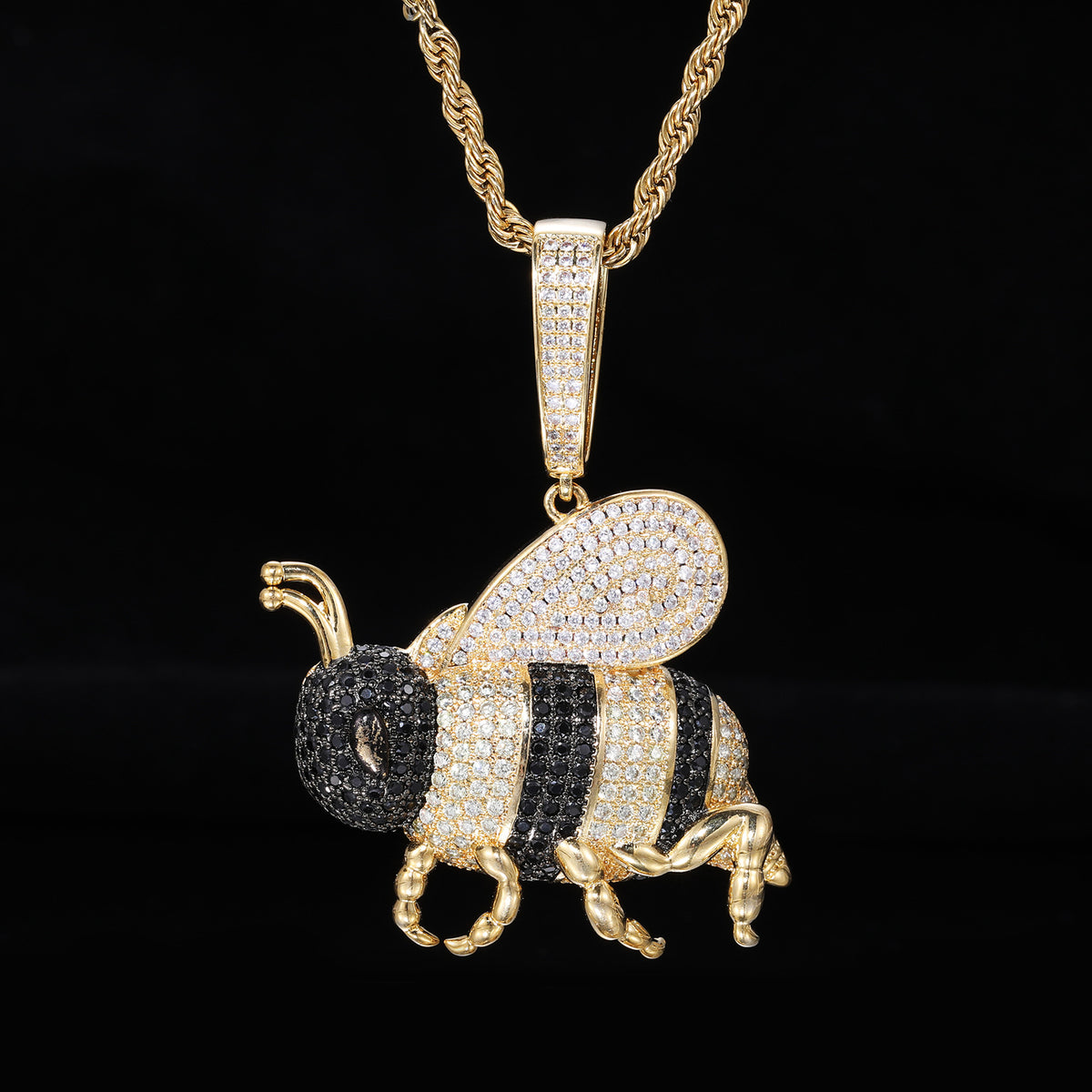 Iced-Out Bee Pendant Necklace, Hip Hop Animal Charm Chain product image