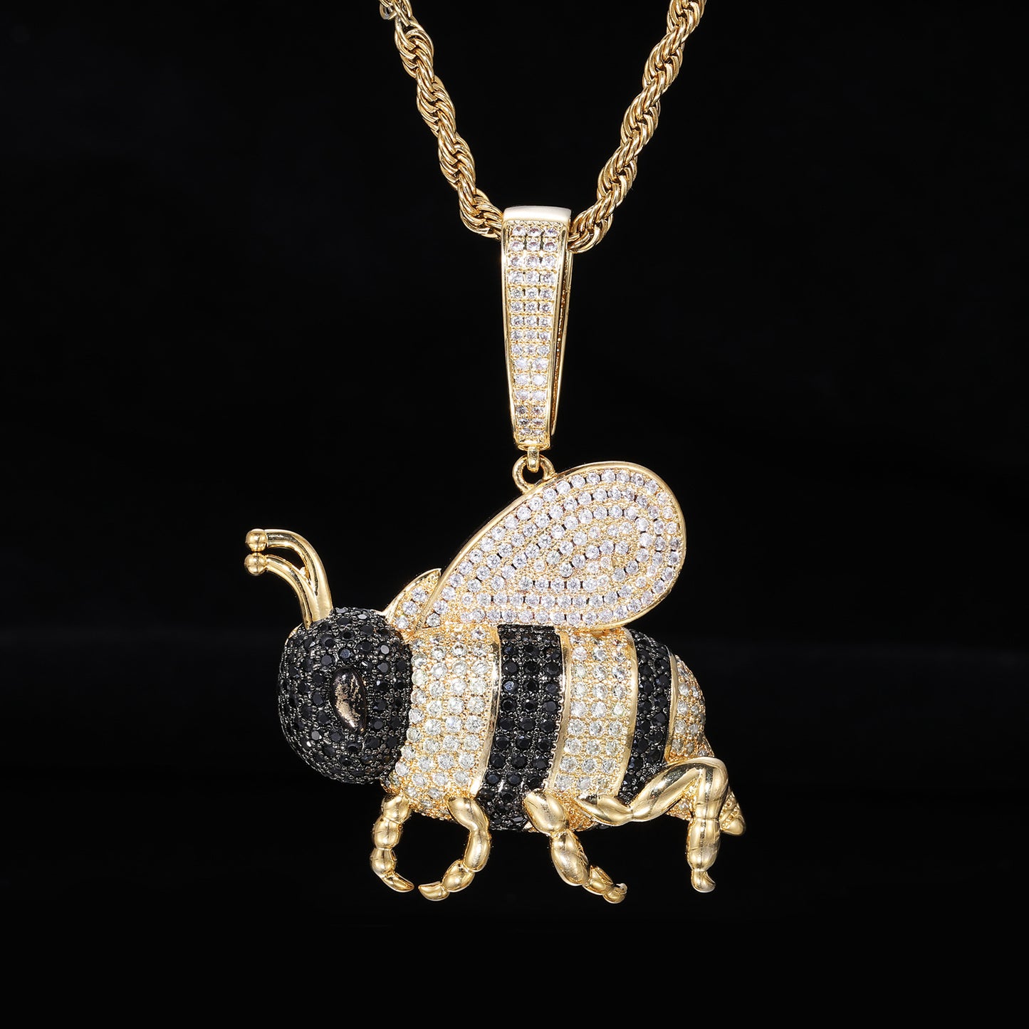 Iced-Out Bee Pendant Necklace, Hip Hop Animal Charm Chain product image