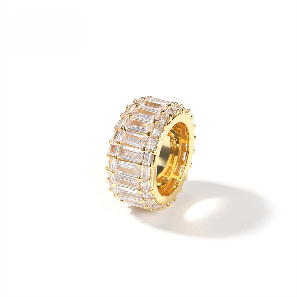 Triple Row Baguette Crystal Ring for Women – Gold Plated or Silver Plated Statement Band product image