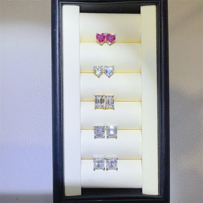 Moissanite Stud Earrings for Women, Heart, Emerald Cut, Princess Cut & Asscher Style Earrings