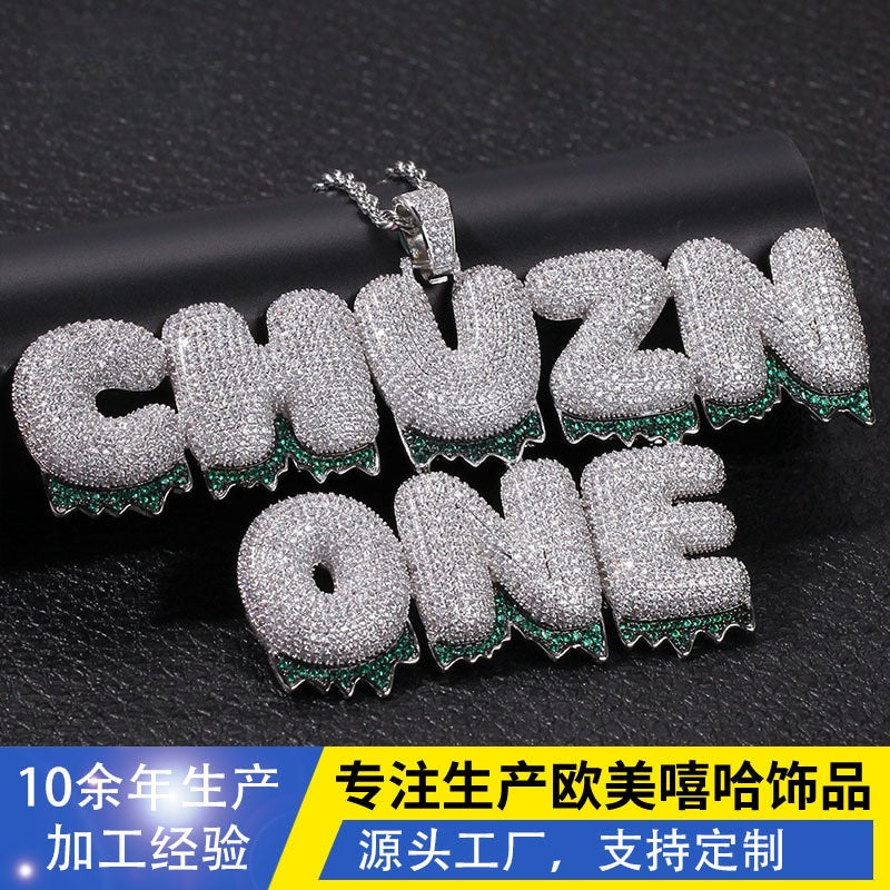 Custom Bubble Letter Pendant Necklace with Cubic Zirconia Ice-Out Chain for Women & Men