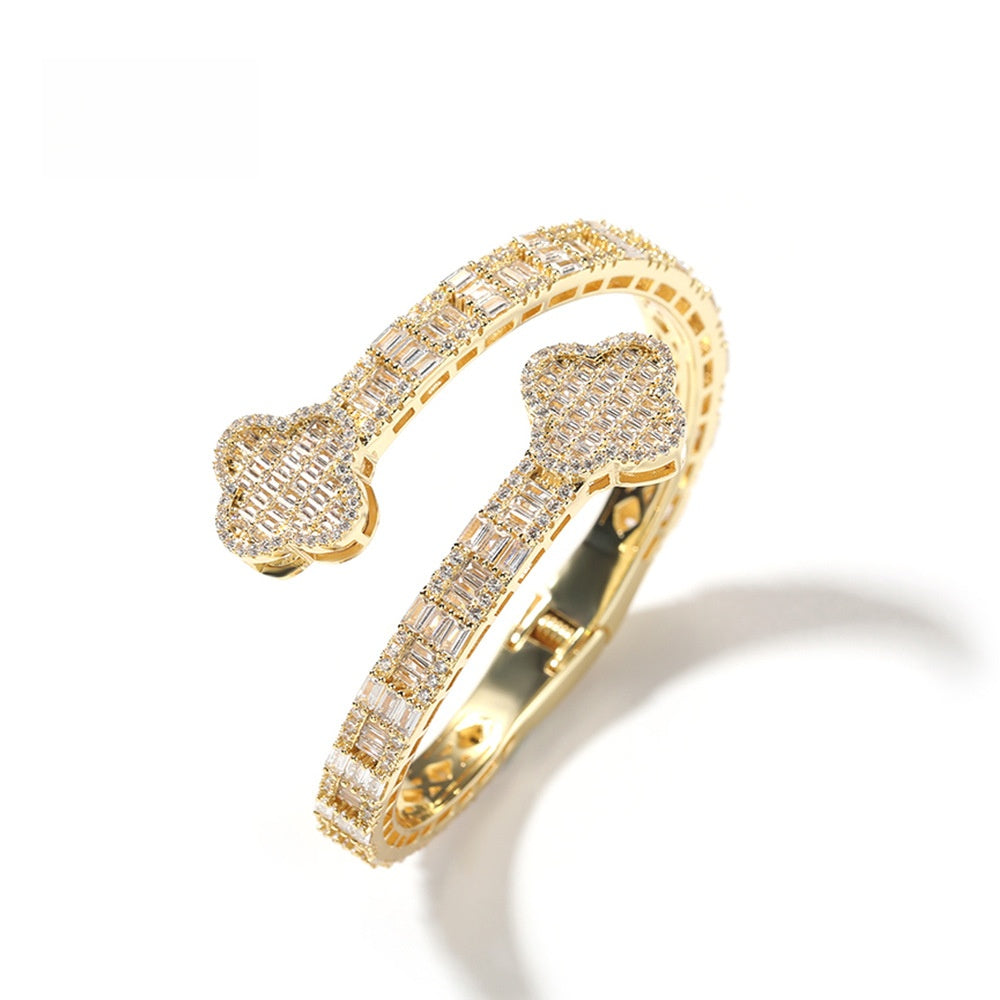 Cubic Zirconia Four-Leaf Clover Cuff Bracelet for Women – Gold, Silver & Rose Gold Statement Bangle product image