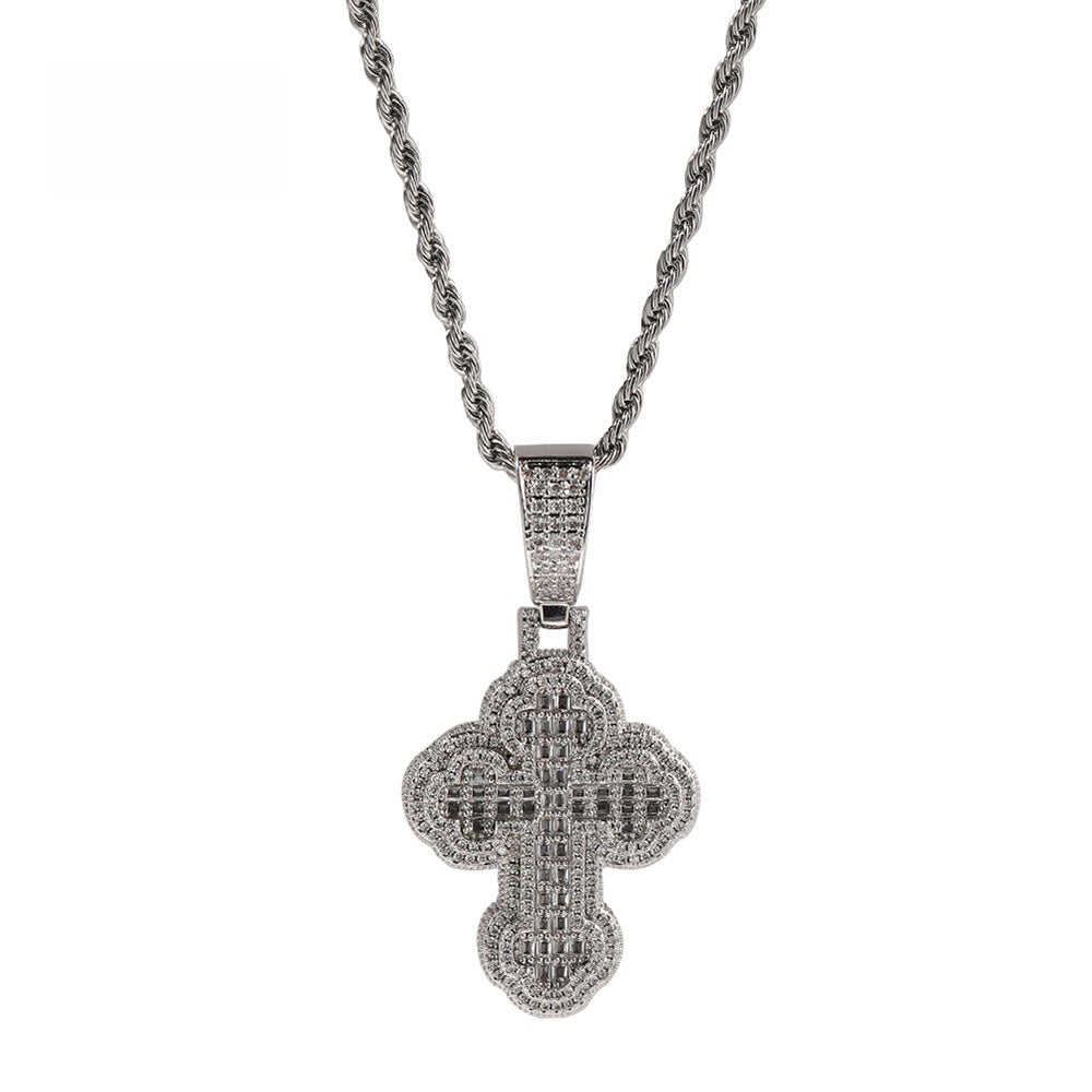 Cubic Zirconia Cross Pendant Necklace for Women with Twisted Chain in Gold or Silver Tone product image