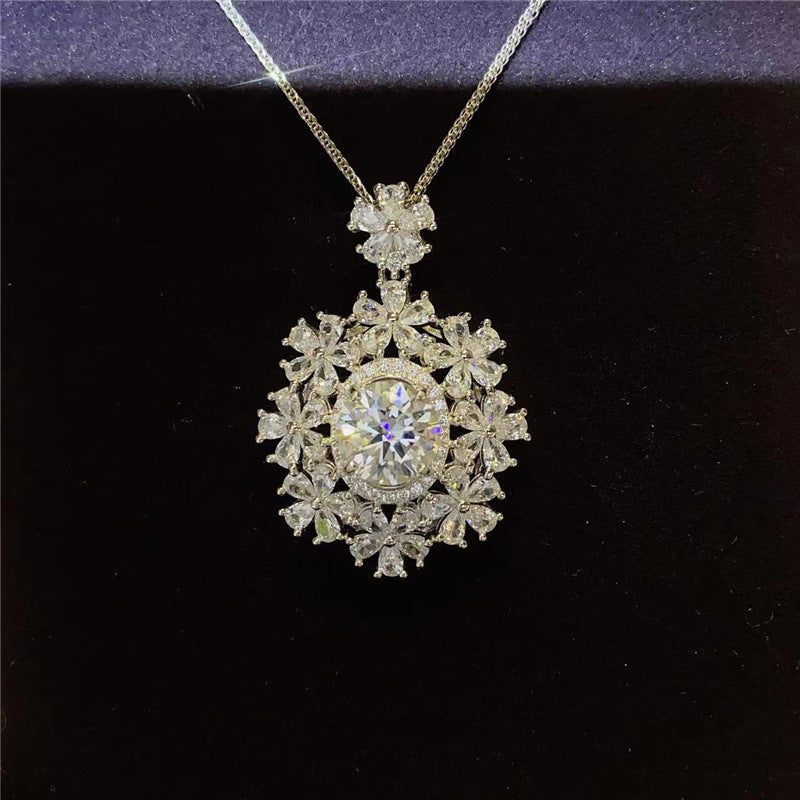 Moissanite Floral Halo Pendant Necklace, Oval Center Stone Gift Necklace product image