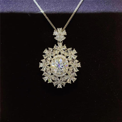Moissanite Floral Halo Pendant Necklace, Oval Center Stone Gift Necklace
