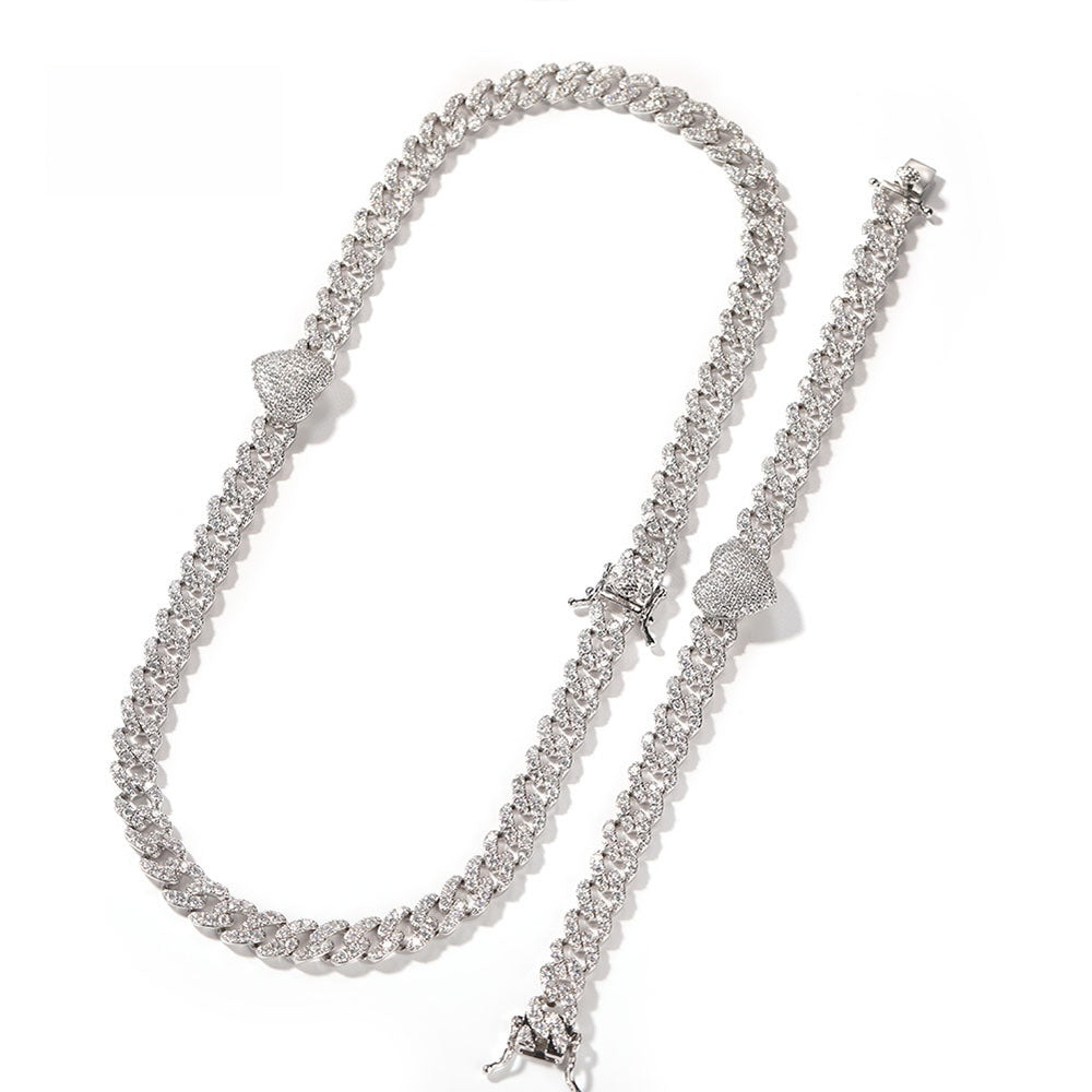 Men’s Iced Cuban Link Bracelet and Necklace Set with Cubic Zirconia, Gold Silver Rose Gold Chain Jewelry Set product image