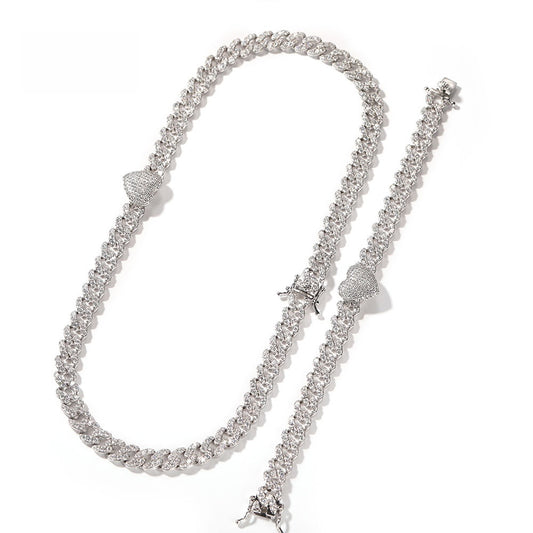 Men’s Iced Cuban Link Bracelet and Necklace Set with Cubic Zirconia, Gold Silver Rose Gold Chain Jewelry Set