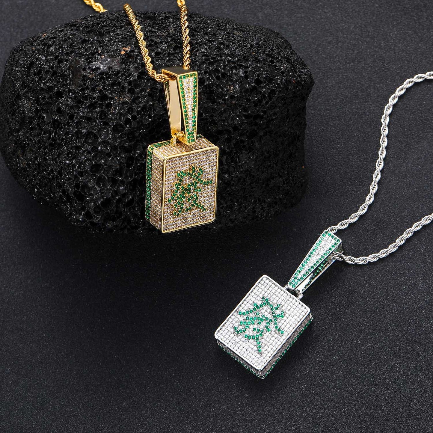 Light Luxury Geometric Square Cubic Zirconia Pendant Necklace for Men and Women