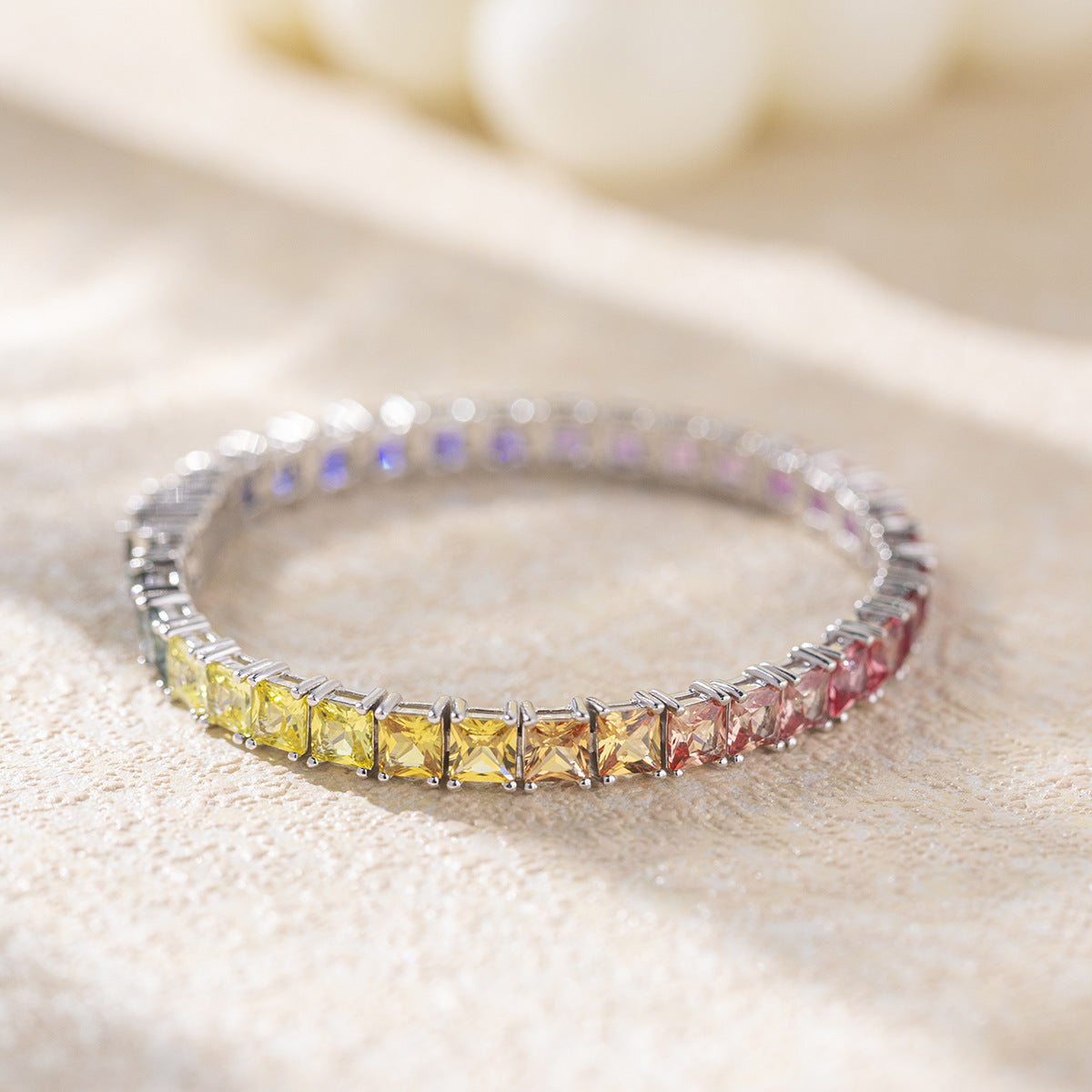 Rainbow Square Tennis Bracelet for Women, Colorful Bracelet product image
