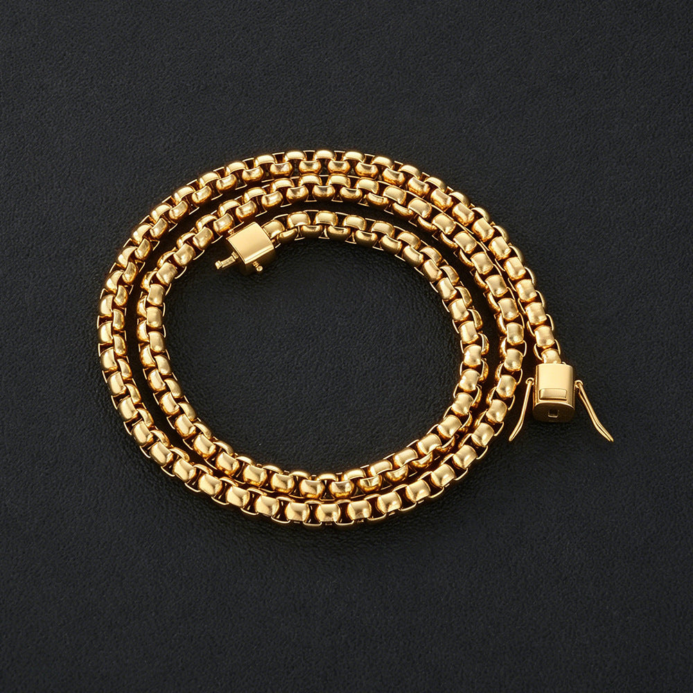 6 mm Polished Rounded Box Link Hip Hop Necklace with Stainless steel Base - CHA488 product image
