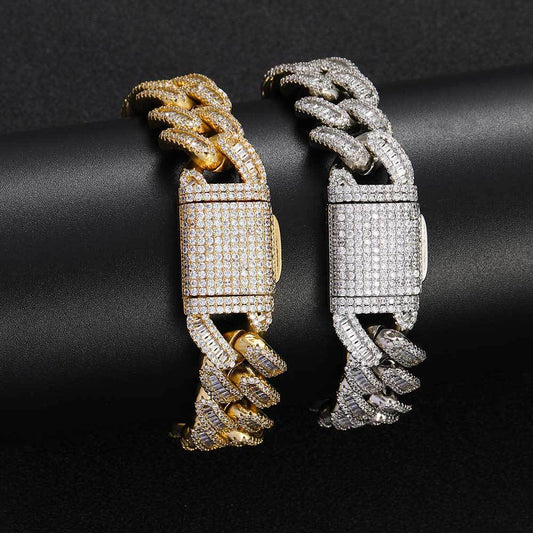 15 mm Double-Row Iced Cuban Copper Bracelet with Cubic Zirconia - CHA118 product image