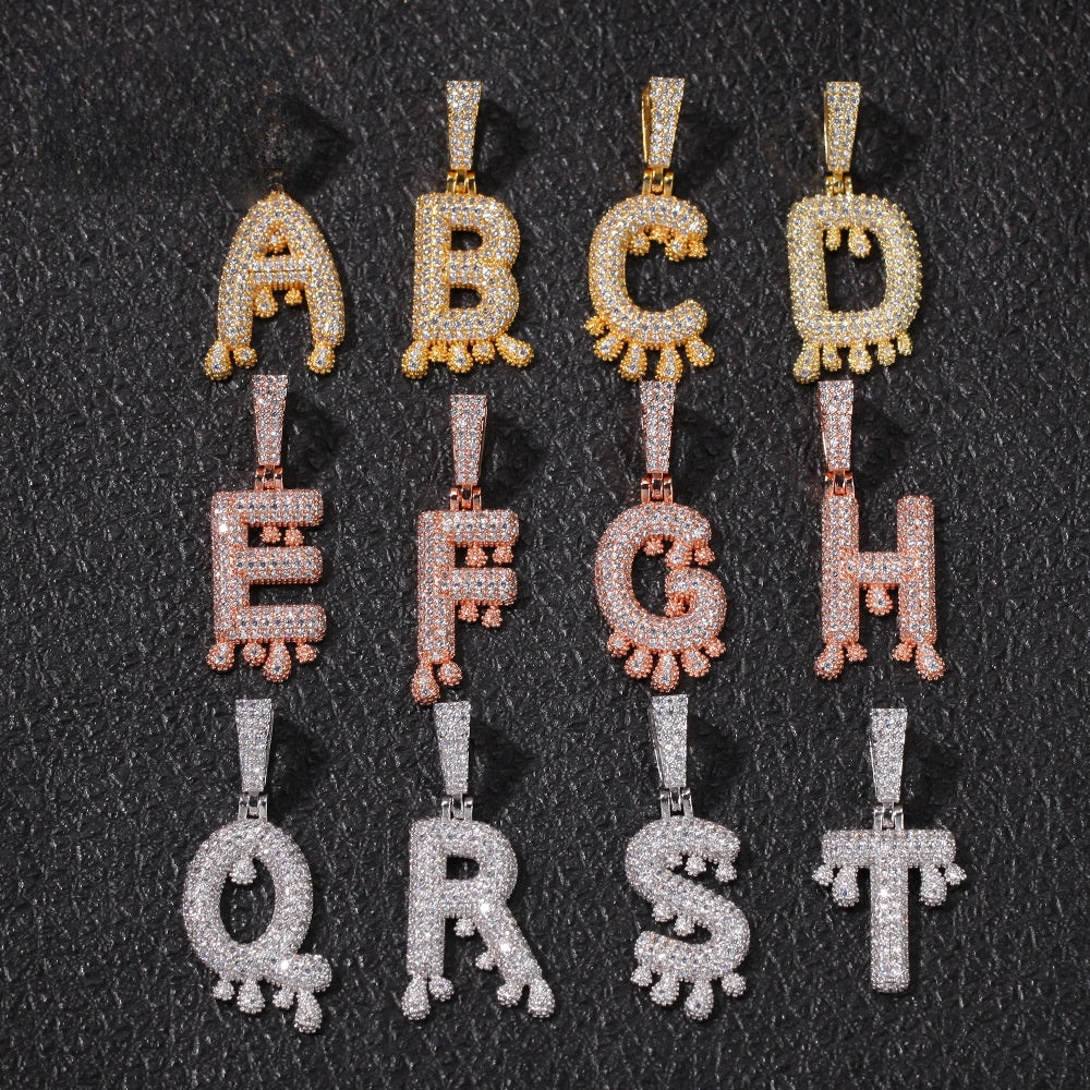 Personalized Bubble Letter Pendant Necklace for Women – Iced Initial Charm Chain in Gold, Silver & Rose Gold