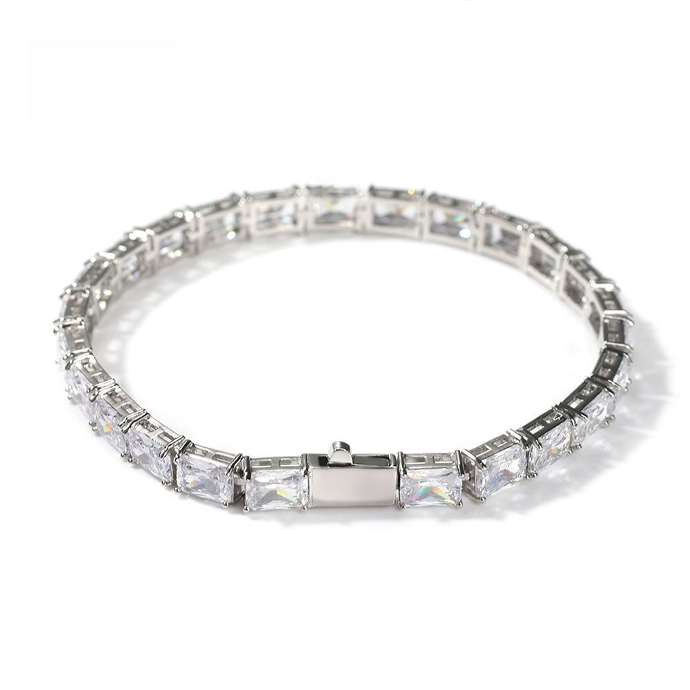 Unisex Cubic Zirconia Tennis Bracelet in Gold or Silver Tone - Geometric Rectangle Statement Chain Bracelet