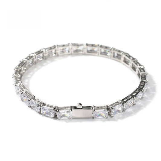 Unisex Cubic Zirconia Tennis Bracelet in Gold or Silver Tone - Geometric Rectangle Statement Chain Bracelet