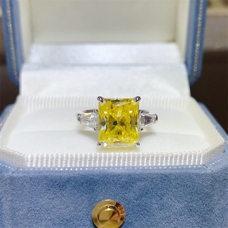5 Carat Yellow Radiant Cut Moissanite Ring for Women - Three Stone Engagement Ring Style product image