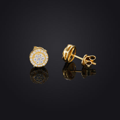 Unisex Round Moissanite Stud Earrings in 925 Silver Gold Plated Geometric Hip Hop Jewelry