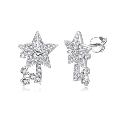 Moissanite Star Stud Earrings, 18K Gold Plated S925 Silver Comet Drop Earrings for Women