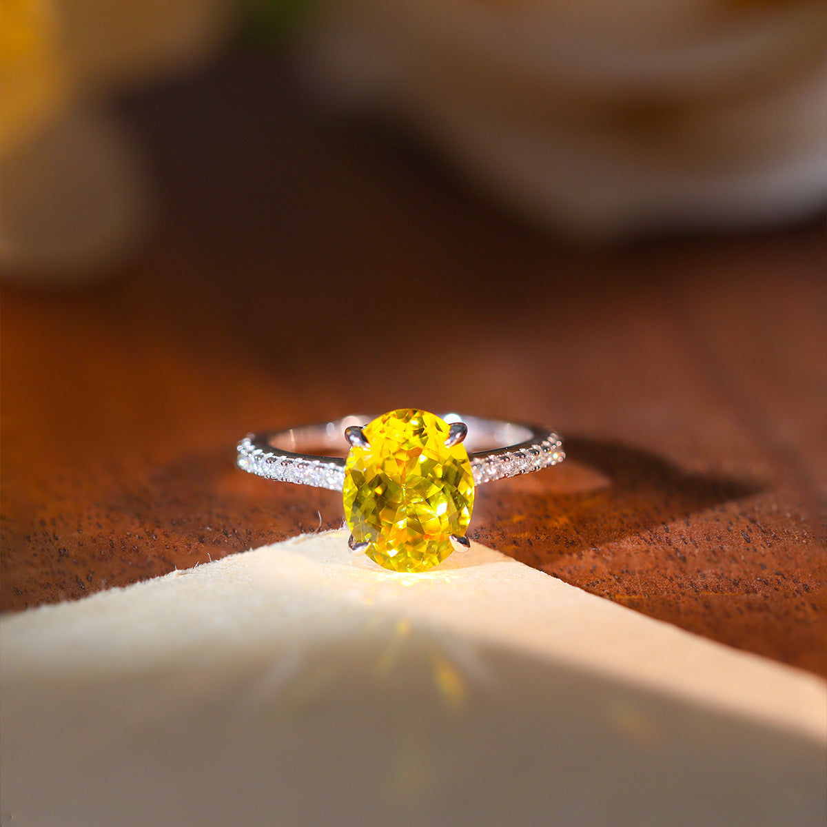 Oval Yellow Gemstone Ring for Women, S925 Silver 18K Gold Plated product image