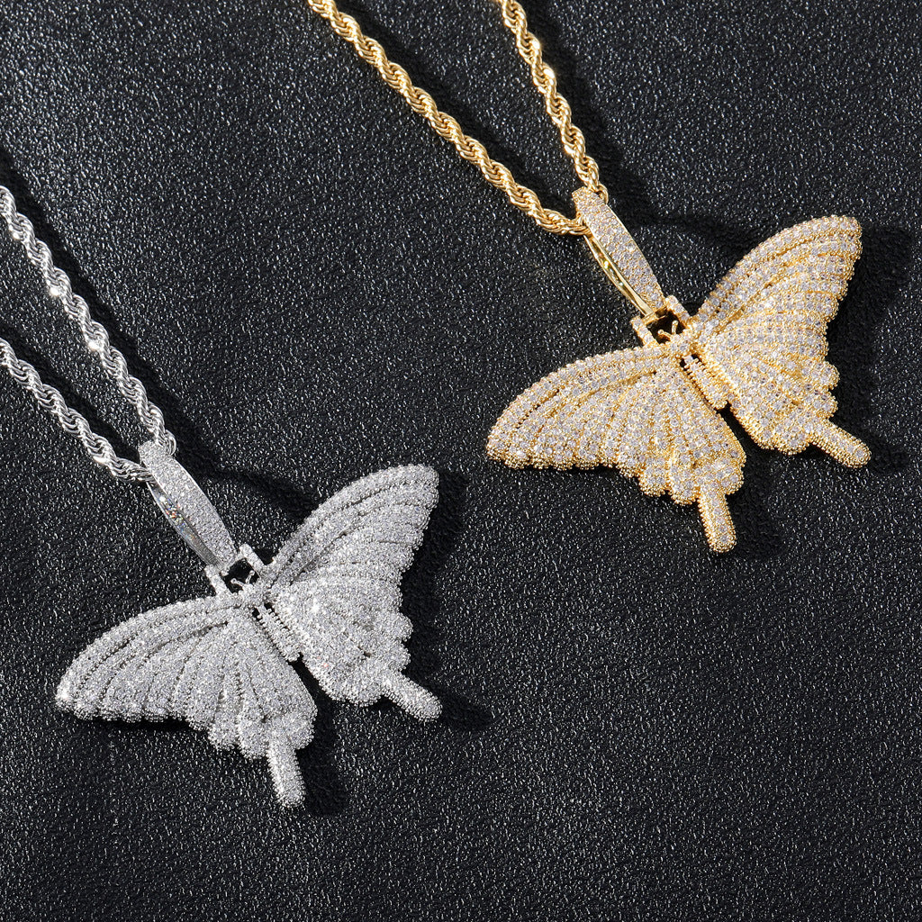 Hip Hop Butterfly Copper Pendant Necklace for Men and Women