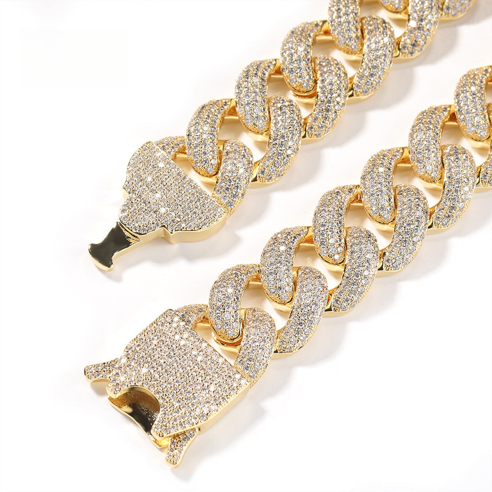 Iced Out Cuban Link Chain Bracelet Necklace for Women Men, Gold Plated or Silver Plated Statement Hip Hop Jewelry