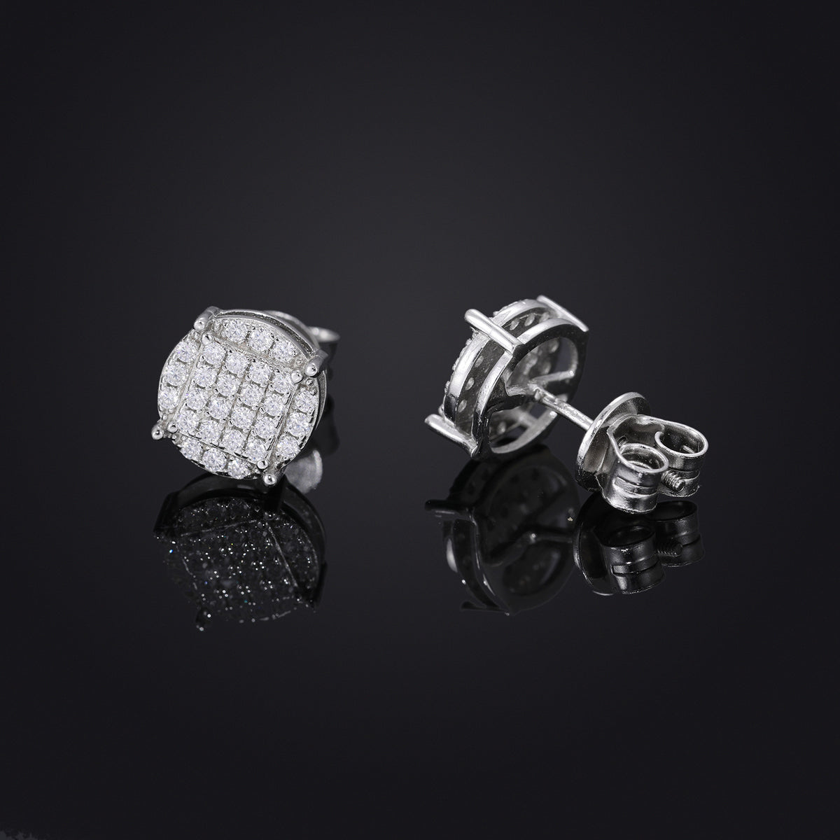 Geometric Pave Stud Earrings, Square Crystal Hip Hop Ear Studs, Unisex product image
