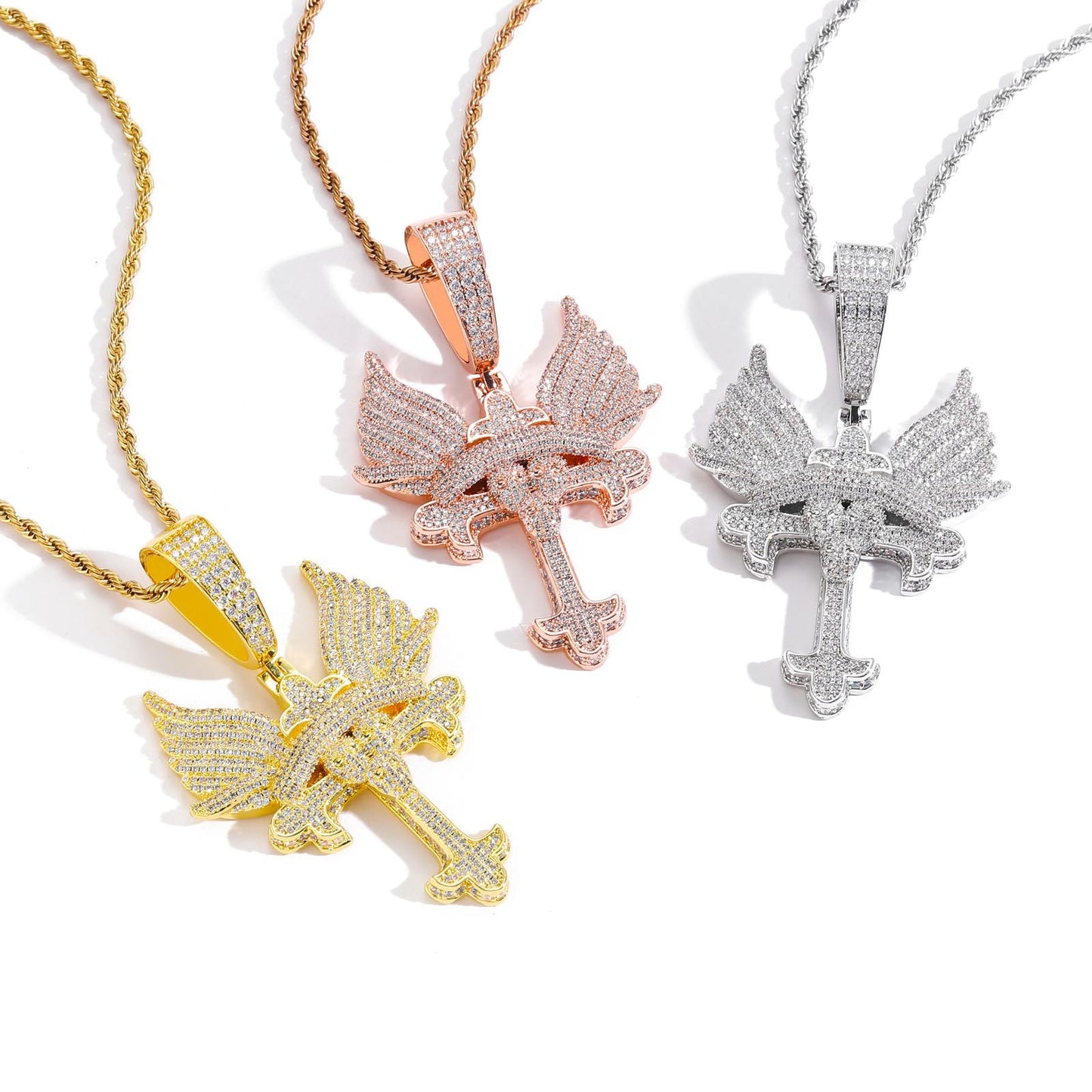Hip Hop Punk Butterfly Cubic Zirconia Pendant Necklace for Men and Women