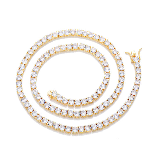 Iced Out Cubic Zirconia Tennis Chain Bracelet & Necklace, Unisex Hip Hop Jewelry