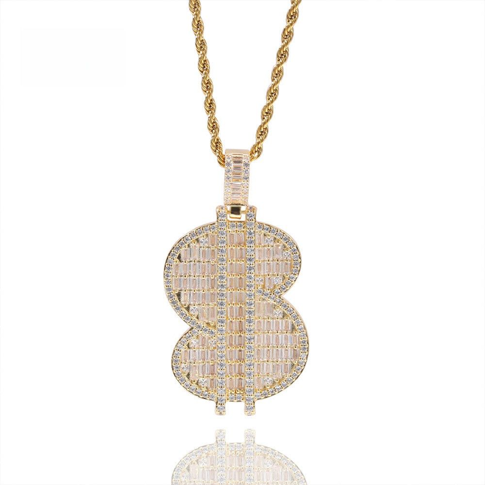 Iced Coin Money Pendant Necklace with Cubic Zirconia Twisted Chain for Men & Women