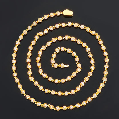 4 mm Round Cluster CZ Bead Link Hip Hop Necklace with Copper Base - CHA385