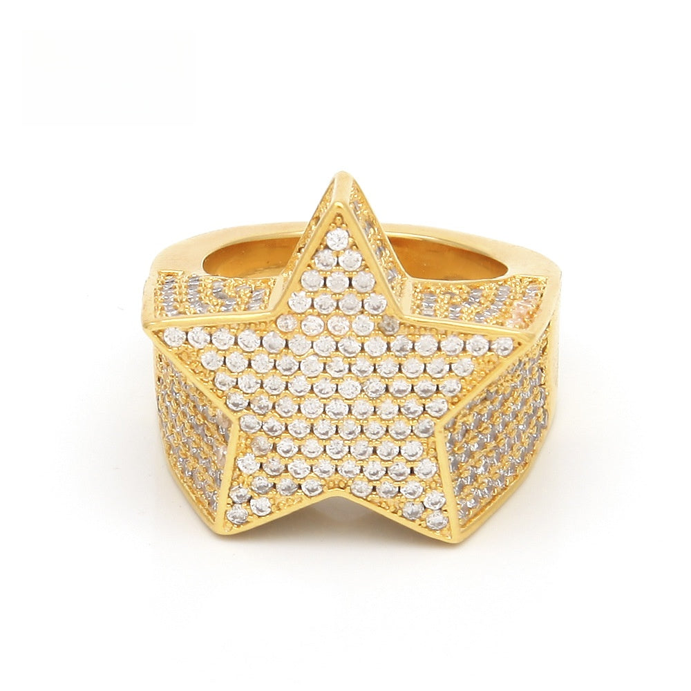 Men’s Iced Out Star Ring - Gold Plated Cubic Zirconia Statement Ring in Gold, Silver & Rose Gold product image