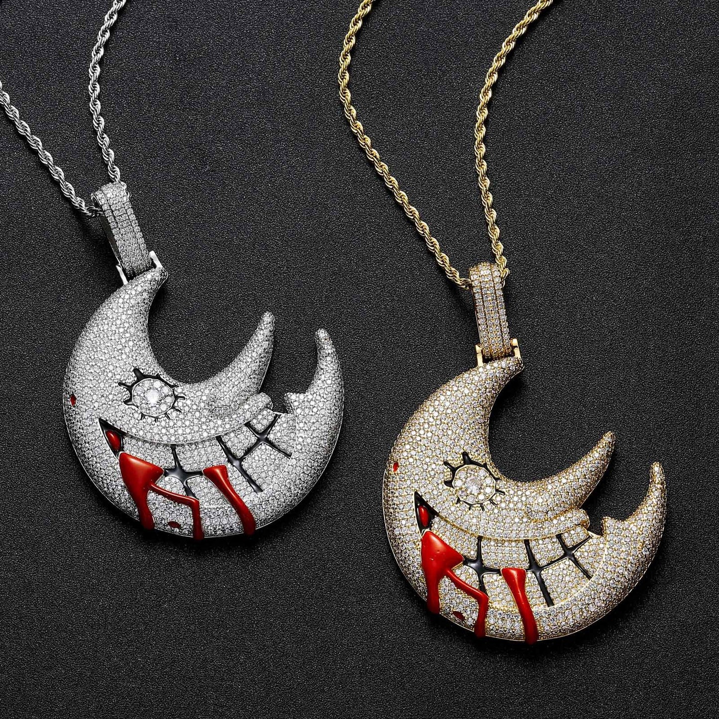 Hip Hop Crescent Moon Copper Pendant Necklace for Men and Women