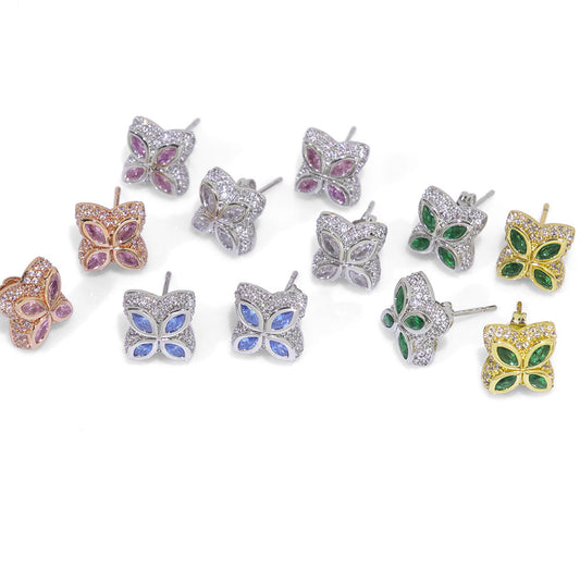 Clover CZ Stud Hip Hop Earrings with Copper Base - EAR031 product image