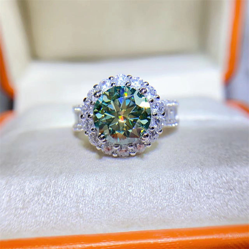 3 Carat Green Moissanite Halo Ring for Women, Round Geometric Engagement Style Ring, Sizes 8-19 product image
