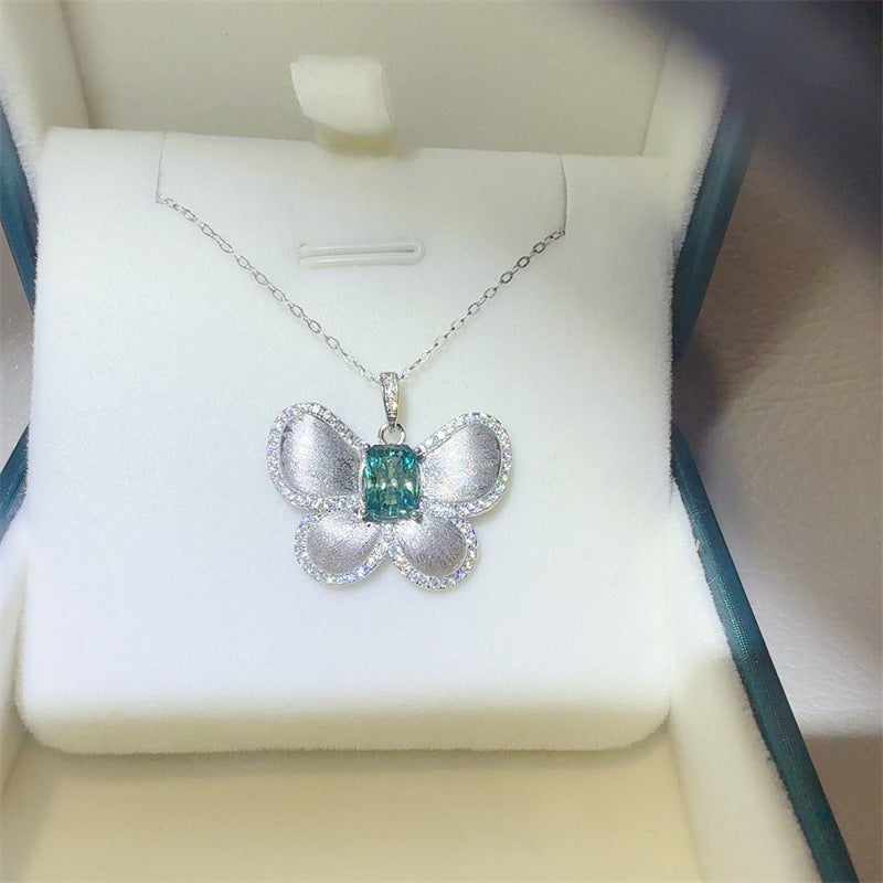Green Radiant Moissanite Butterfly Pendant Necklace product image