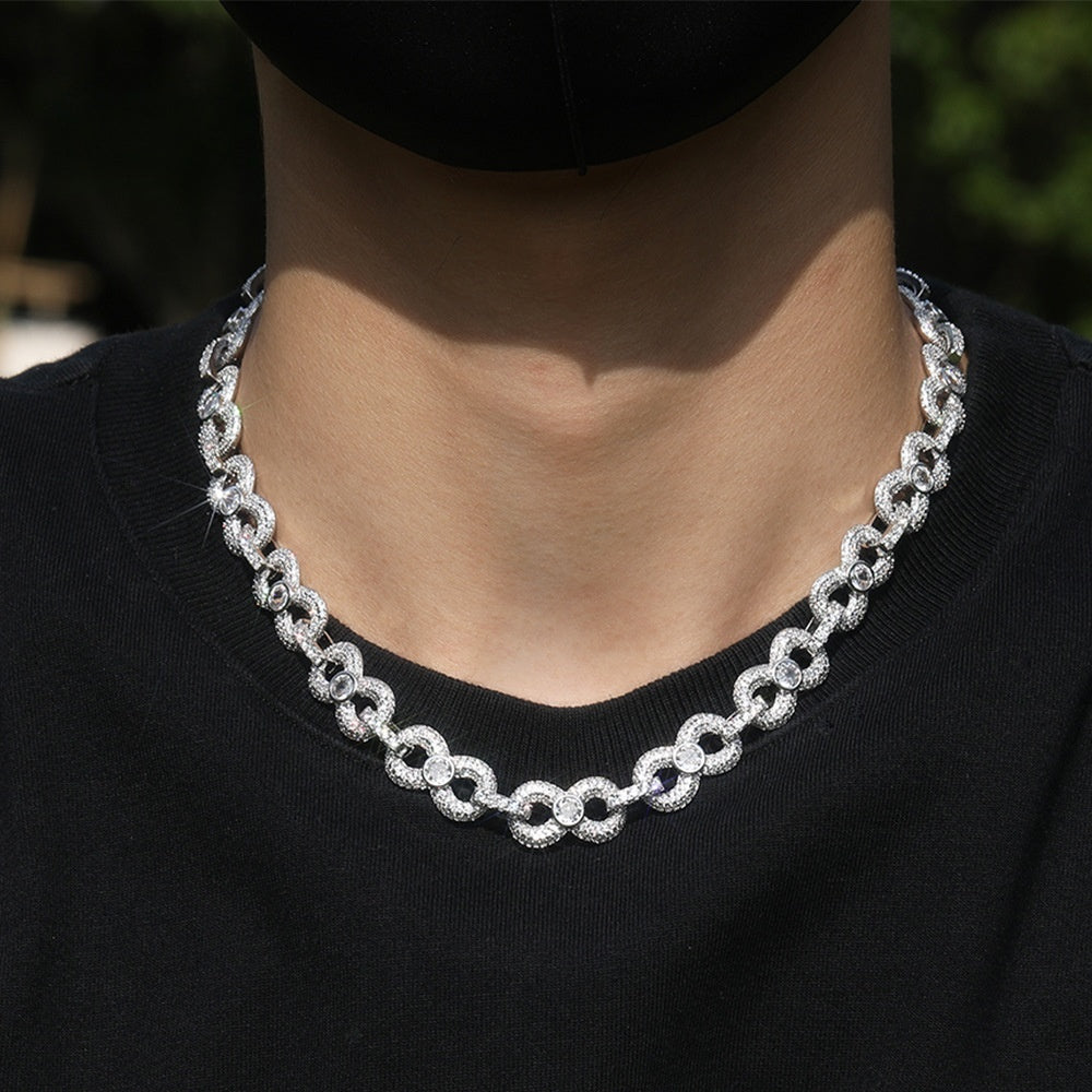 Unisex Silver Tone Cubic Zirconia Circle Link Chain Necklace & Bracelet Set product image