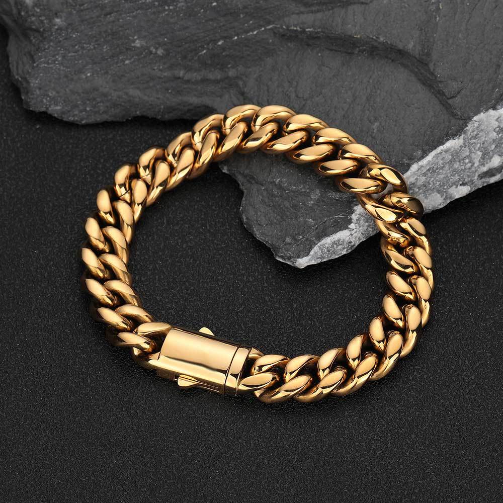 6-14 mm Polished Rounded Cuban Hip Hop Bracelet with Stainless steel Base - CHA064 product image