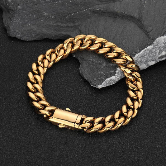 6-14 mm Polished Rounded Cuban Hip Hop Bracelet with Stainless steel Base - CHA064 product image