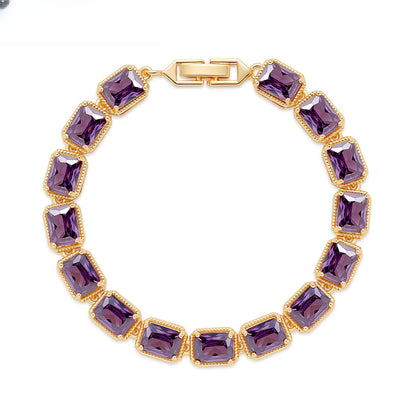 Elegant Gold Plated Purple Crystal Rectangle Link Bracelet for Women
