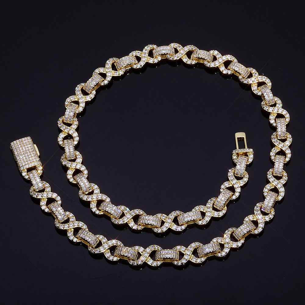 10 mm Baguette CZ Figure-Eight Link Hip Hop Necklace with Copper Base - CHA428 product image