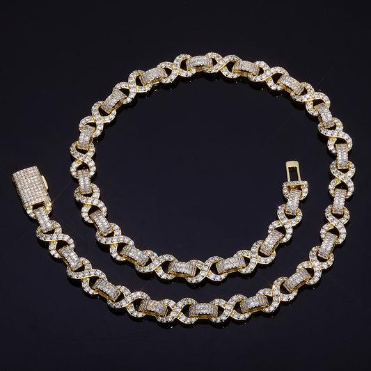 10 mm Baguette CZ Figure-Eight Link Hip Hop Necklace with Copper Base - CHA428 product image