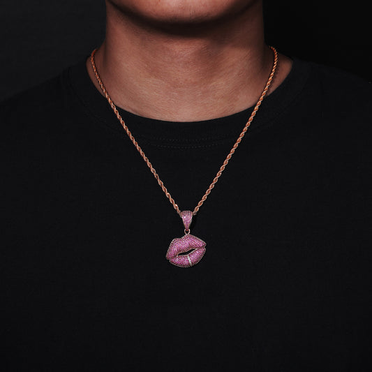 Rose-Tone Zircon Lips Pendant Rope Chain Necklace for Men product image