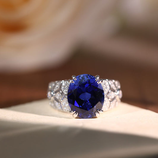 Blue Sapphire Ring for Women, Oval Cut Lab-Grown Royal Blue Ring product image