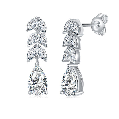 Moissanite Leaf Drop Stud Earrings, 925 Sterling Silver Teardrop Ear Jackets for Women, Sparkly Dangle Earrings for Everyday Wear and Gifts